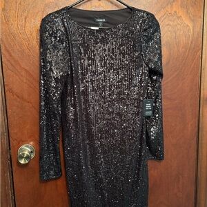 Express Black Long Sleeve Bodycon Sequin Dress